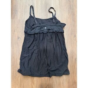Lululemon Black Ruffle Babydoll Tank Top Built In Bra Adjustable Straps Size 10